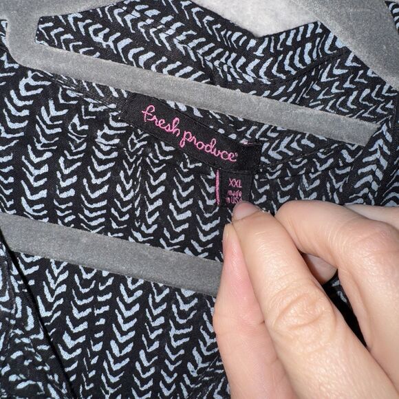 Fresh Produce Black White Arrow Print Button Up Sz XXL Office Minimalist Boho - Picture 3 of 6